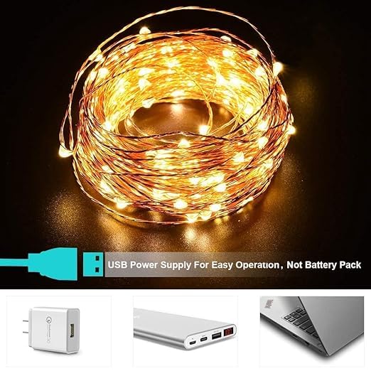 XERGY 20 Meter 200 LED's Waterproof Fairy Decorative Stary String Light - 2 M USB Powered (3 Copper Wires, Sturdy Quality) Warm White - Home DIY NYE Decoration Lights Diwali lights for home decoration