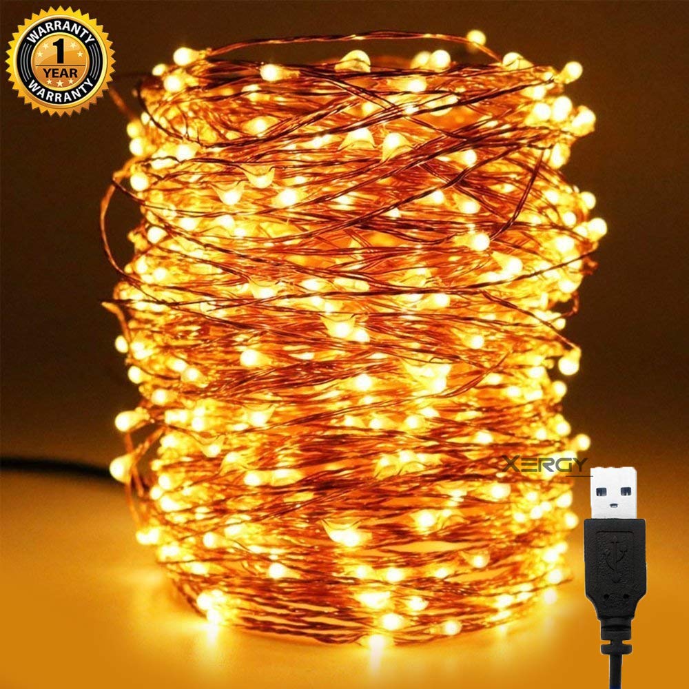 XERGY 20 Meter 200 LED's Waterproof Fairy Decorative Stary String Light - 2 M USB Powered (3 Copper Wires, Sturdy Quality) Warm White - Home DIY NYE Decoration Lights Diwali lights for home decoration